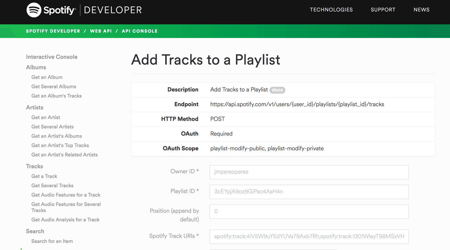 POST example using Spotify API