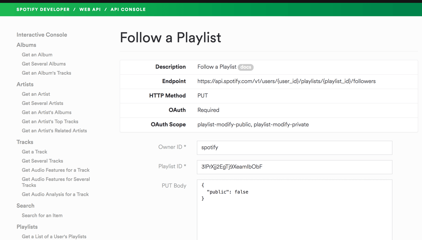 PUT API example using Spotify