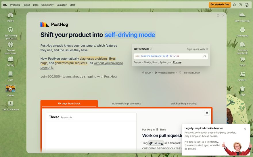 PostHog homepage capture