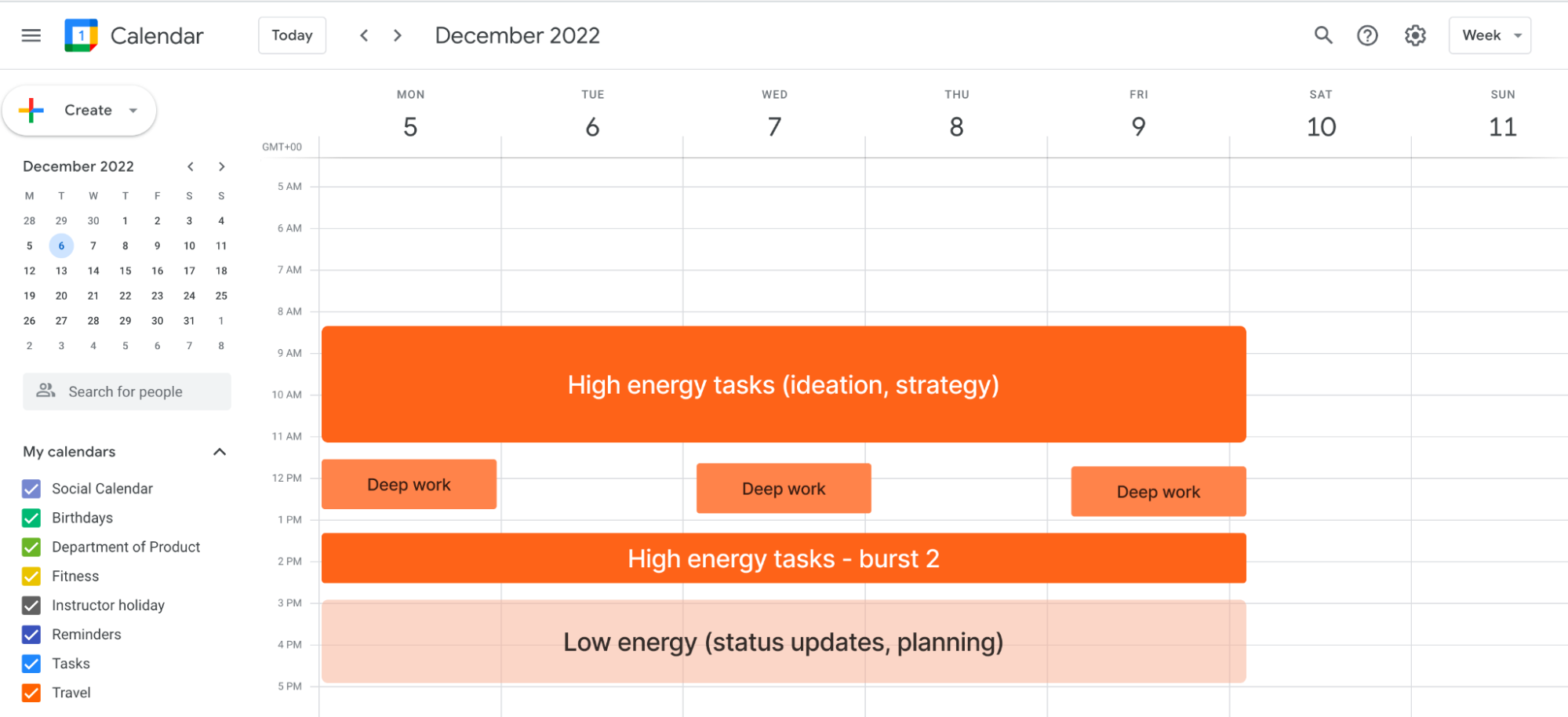calendar based on energy