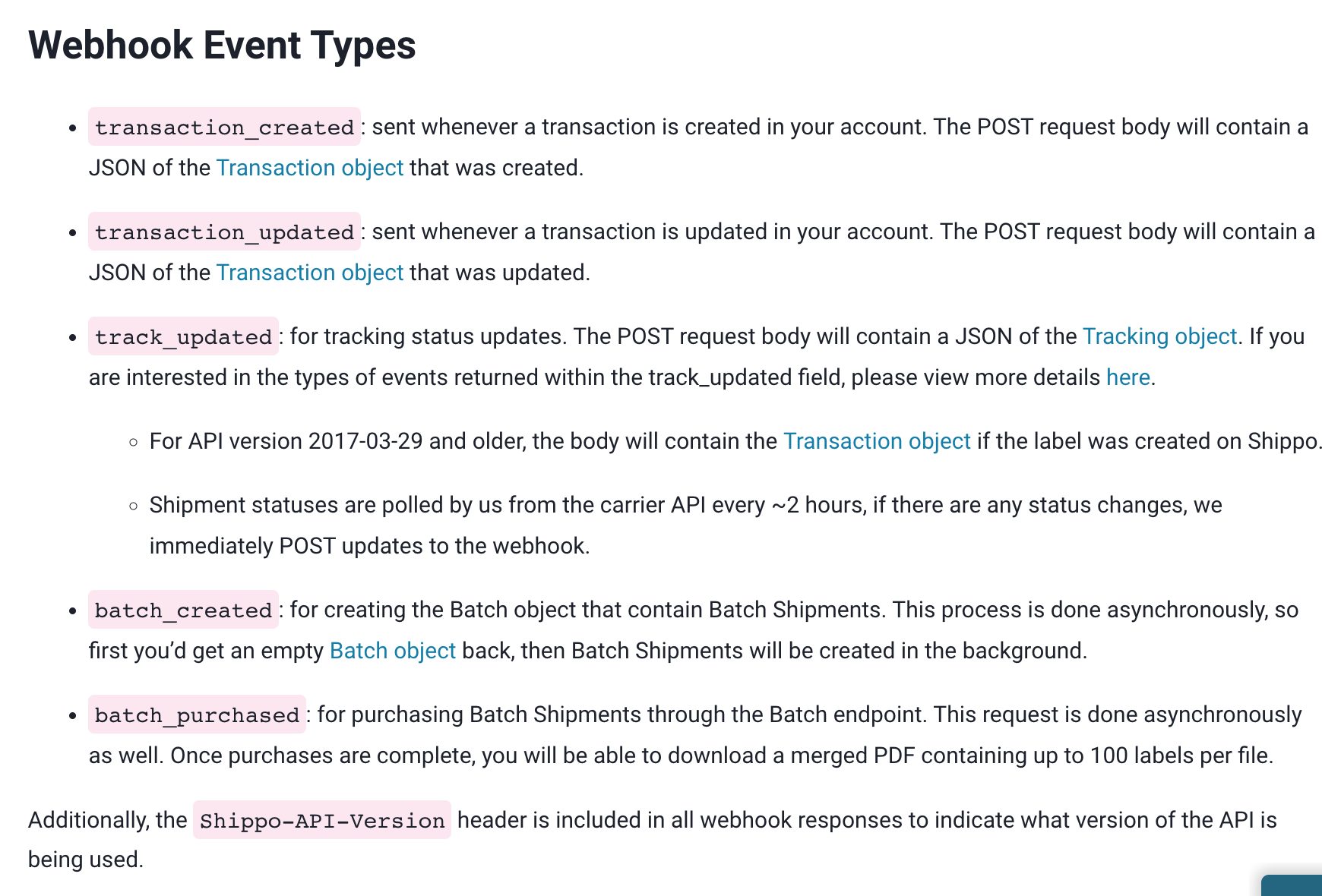 examples of webhooks from shippo